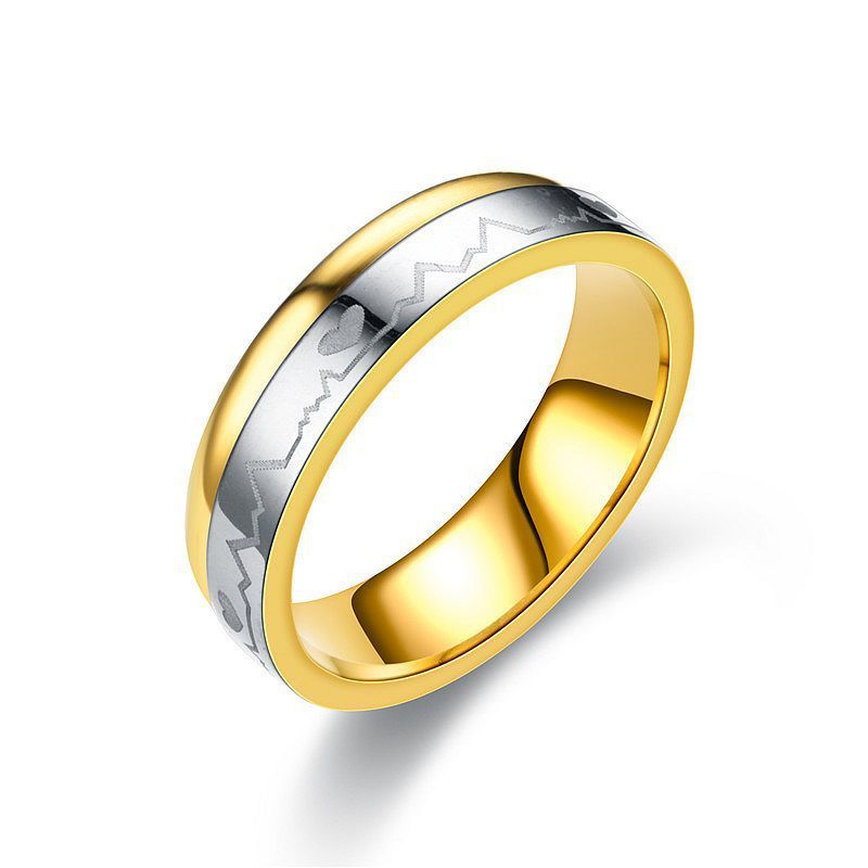 Unisex 6mm Stainless Steel Ring Geometric Korean Style Wide Band for Men Women Gold Tone Jewelry Durable Alloy