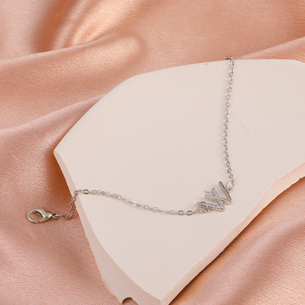 Womens Alloy Bracelet With Diamond Accent And Elegant Letter W Design Sparkling Jewelry Gift For Her For Daily Wear