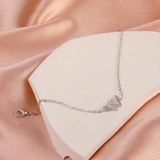 Womens Alloy Bracelet With Diamond Accent And Elegant Letter W Design Sparkling Jewelry Gift For Her For Daily Wear