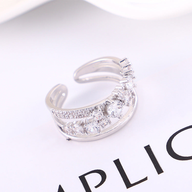 Womens Index Finger Knuckle Ring Micro Inlaid Zircon Adjustable Gold Plated Copper Geometric Fashioned Jewelry