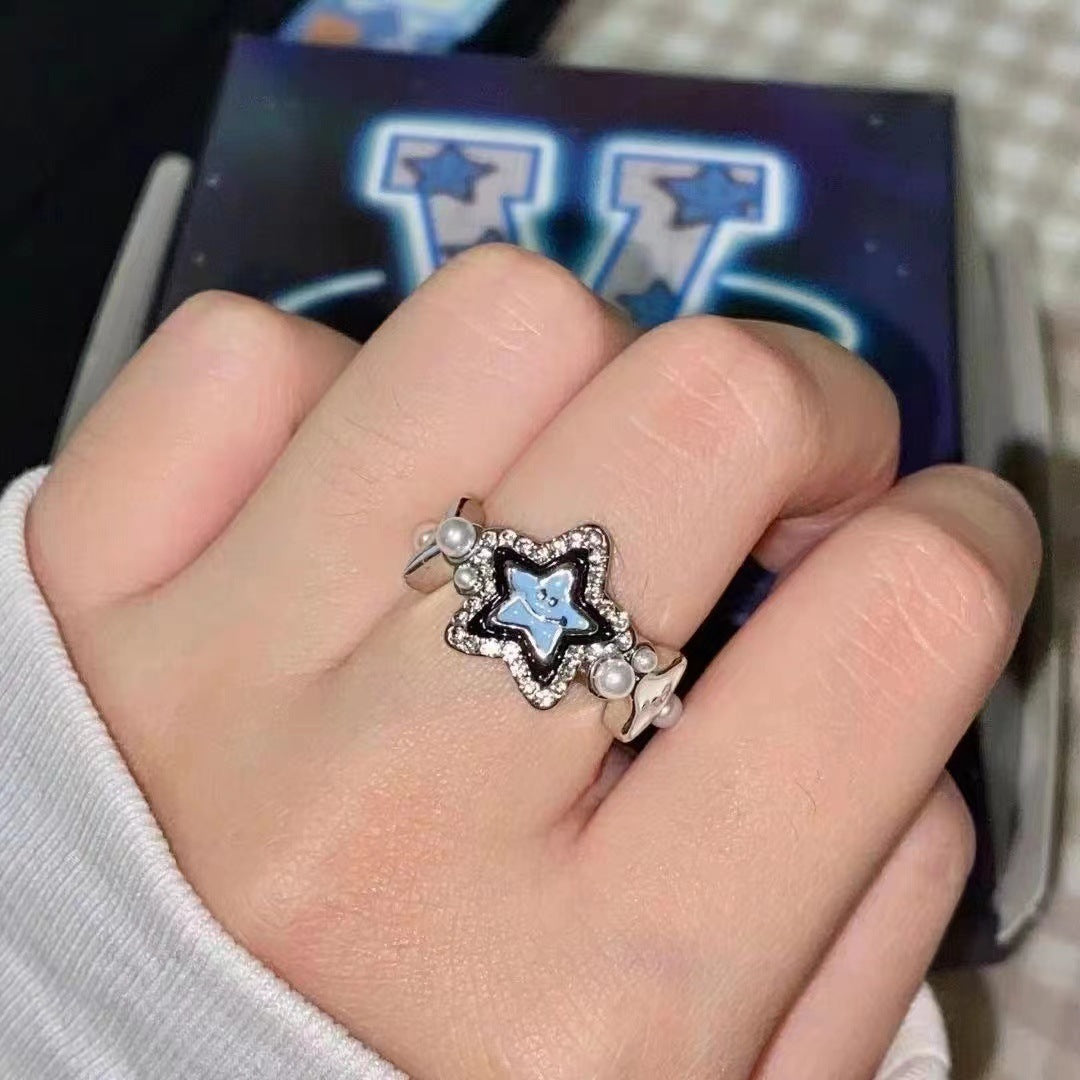 Lucky Star Ring Adjustable Alloy Finger Band For Teens