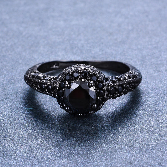 Mens Black Zircon Copper Ring Electroplated Fashion Jewelry