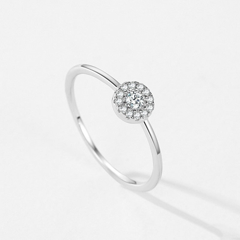 Sterling Silver Ring For Women Round Micro Rhinestones Geometric Design Ring Affordable Luxury Everyday Silver Band