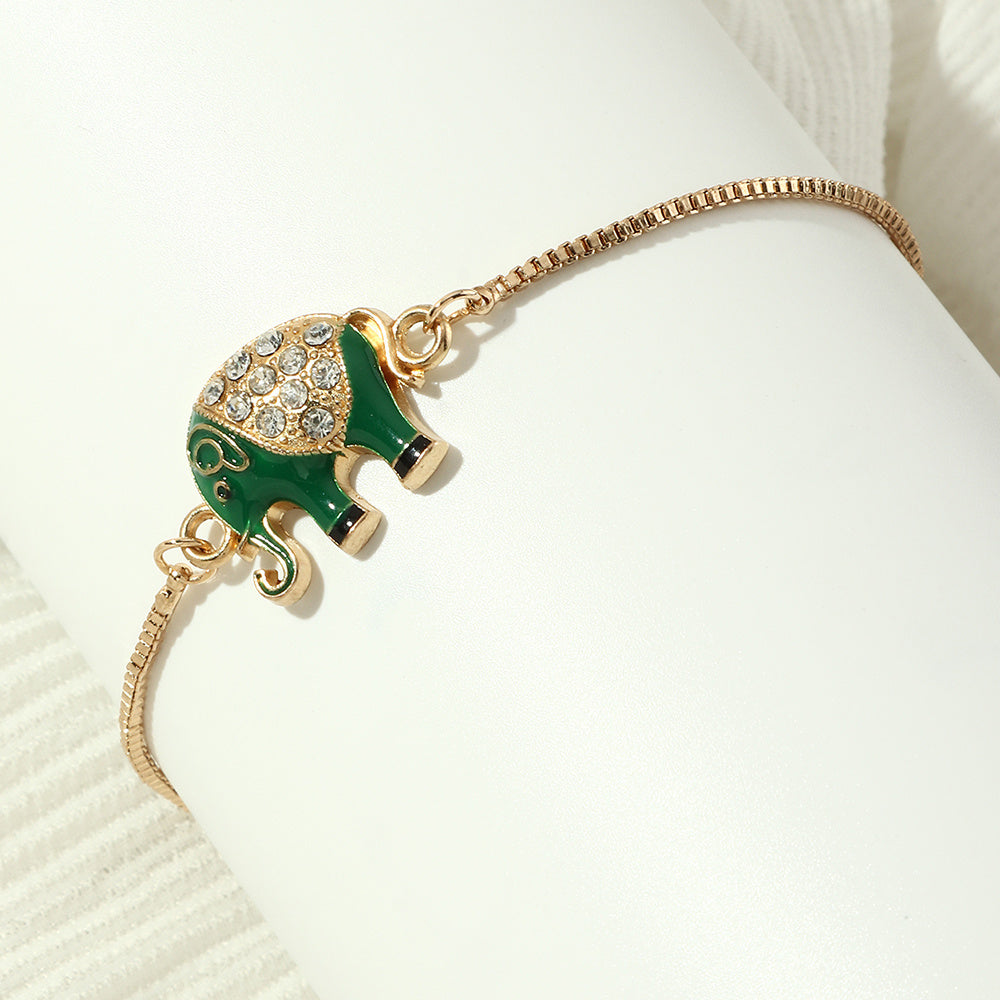 Elephant Bracelet for Women and Girls Alloy Animal Charm With Dripping Eye Ornaments European Fashion Jewelry Style
