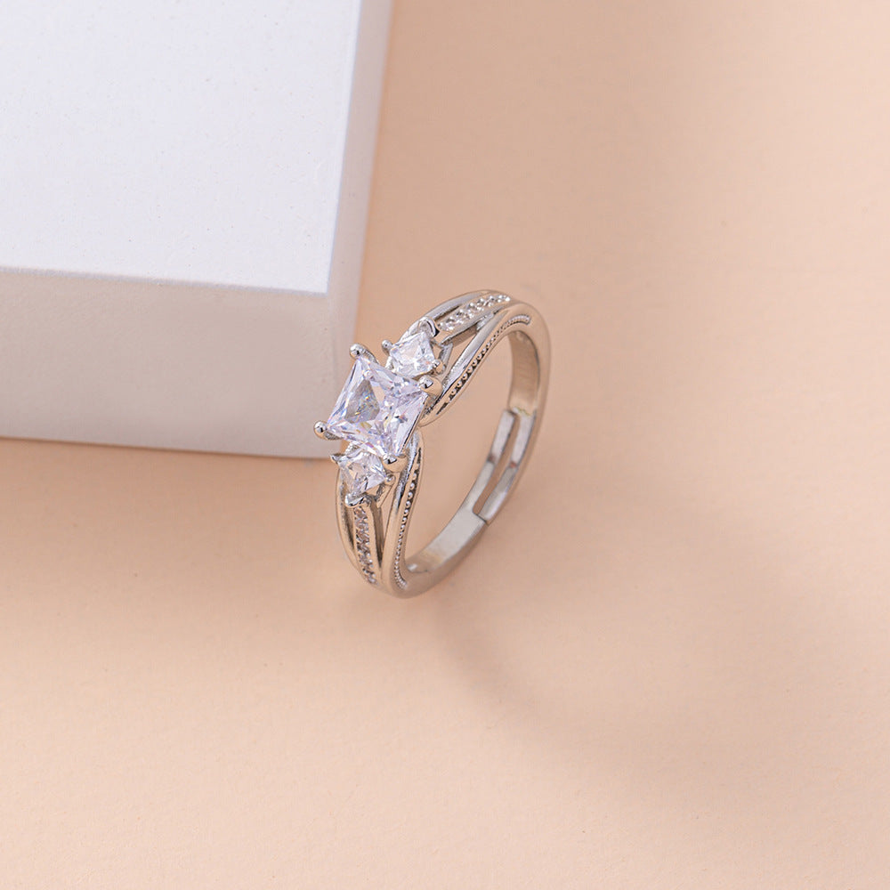 Geometric Copper Ring With Zircon Accent Adjustable Elegant Band For Women And Girls One Size Fits Everyday Wear