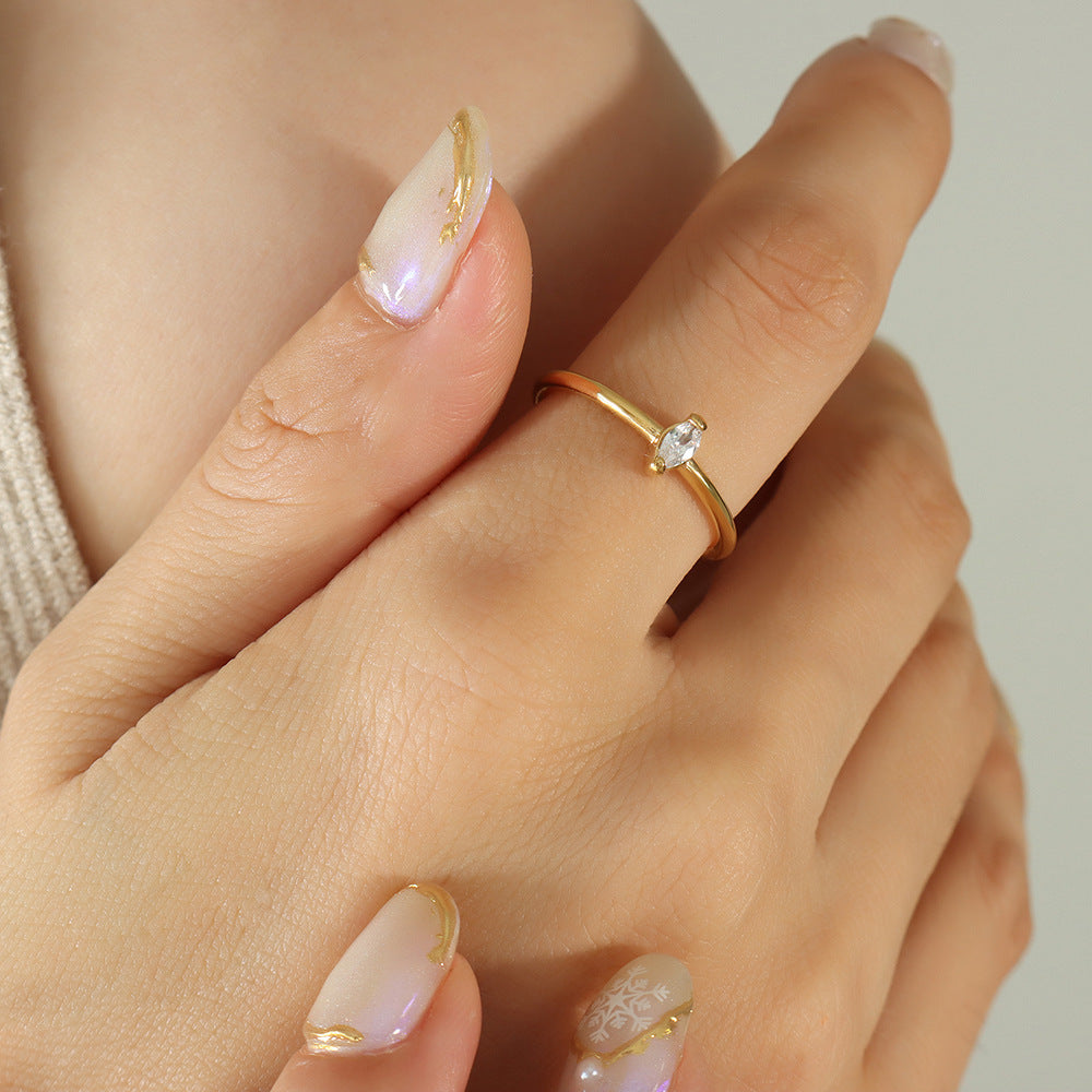 Geometric Titanium Steel Ring With Gold Zircon Accent For Women Size 6 8 European American Style Jewelry Elegant