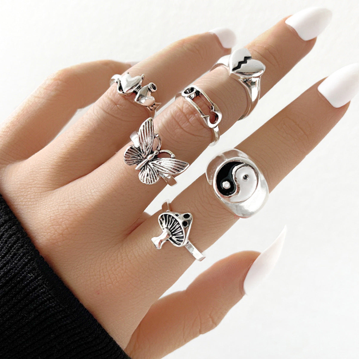 Womens Fashion Vintage Ring Set Geometric Silver Finish Electroplated Alloy Band Rings For Women Everyday Use