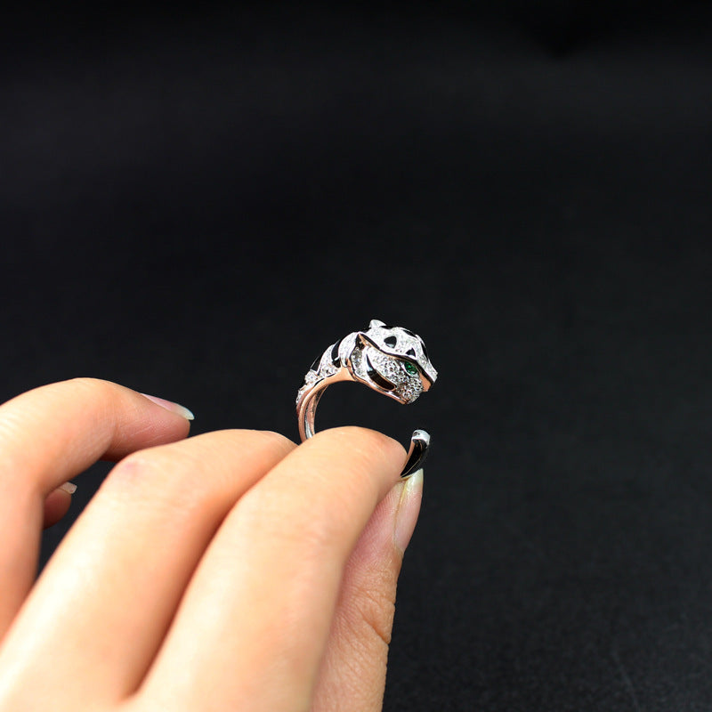 Gold Plated Leopard Head Rings for Couples Retro Adjustable Open Band with Animal DesignInnerCircumferenceSize