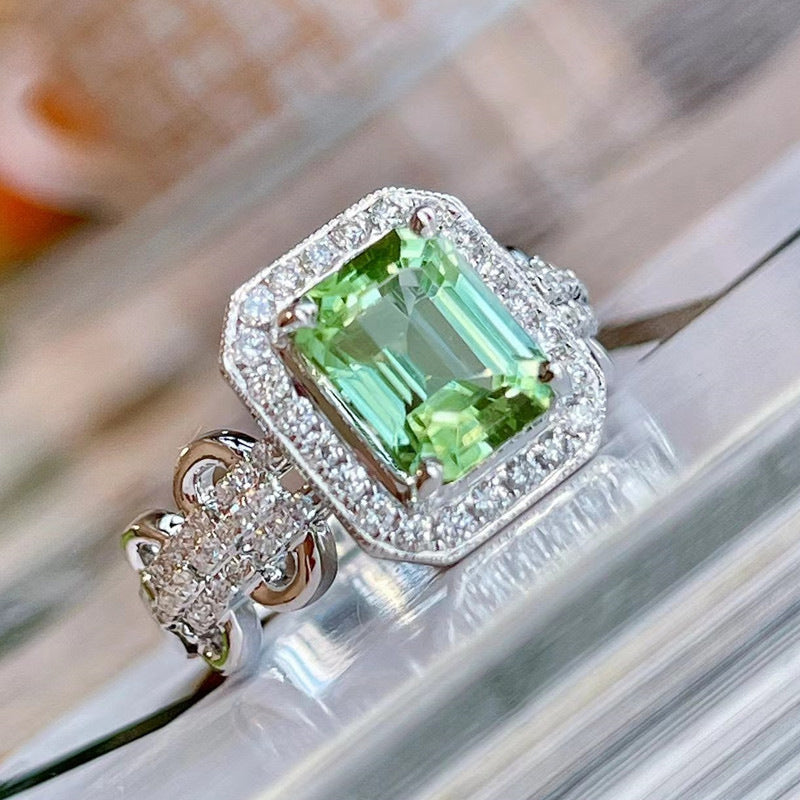 Vintage Lace Rectangular Ring With Copper Band And Green Zircon Inlay For Women Sizes 6 7 8 9 10 Jewelry Quadrilateral