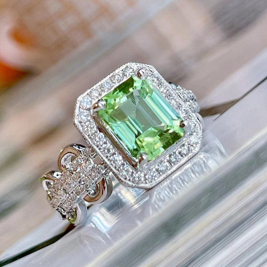 Vintage Lace Rectangular Ring With Copper Band And Green Zircon Inlay For Women Sizes 6 7 8 9 10 Jewelry Quadrilateral