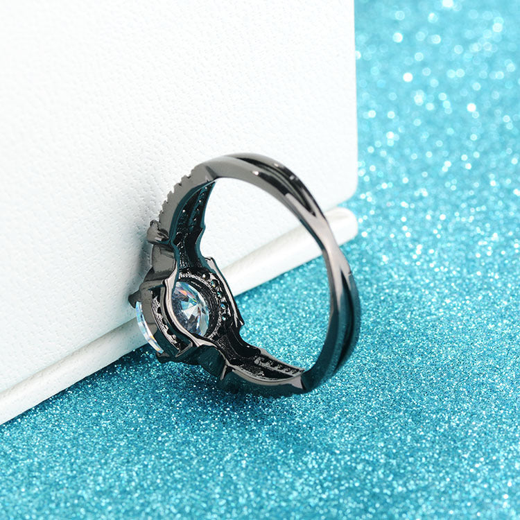 Womens Black Gold Tone Ring With White Stone Copper Fashion Jewelry For Daily Wear And Special Occasions Sleek Look