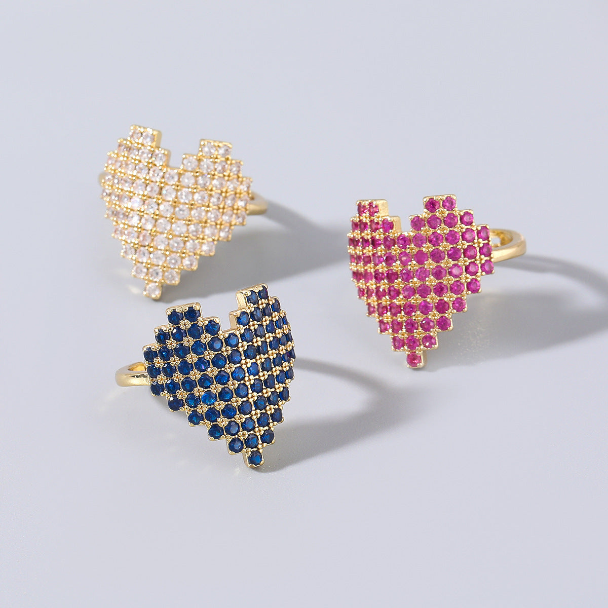 Women's Heart Ring with Micro Diamond Inlay Copper Alloy Ring Heart Shape Ring For Women Fashion Jewelry White Red and Blue Ring