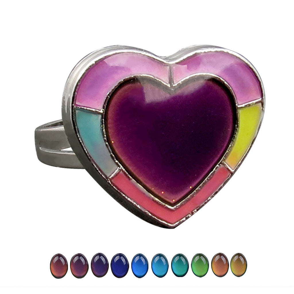 Gold Plated Adjustable Ring With Reactive Color Changing Heart And Fluorescent Edge Glow For Women Night Glows