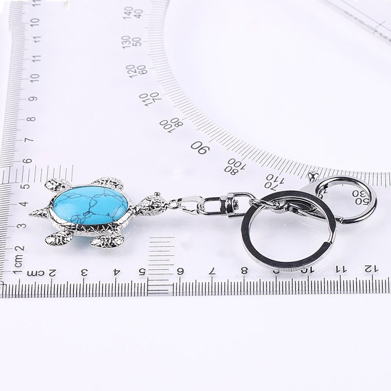 Natural Stone Keychain Bird Turtle Shape Accessory For Keys Bags White Crystal Turquoise Opal Pink Bead Accent