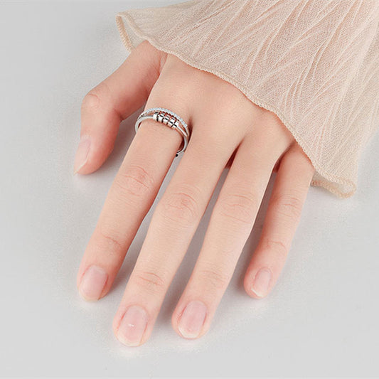 Adjustable Ring White Gold Electroplated Beaded Ring Geometric Polka Dot Shape Copper Ring For Women And Girls