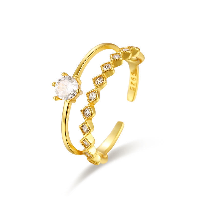 925 Sterling Silver Ring for Women Korean Jewelry Inlaid Silver Multi Bead Mesh Chain Drop Double Zirconium Single Row Diamond Rings and Bands
