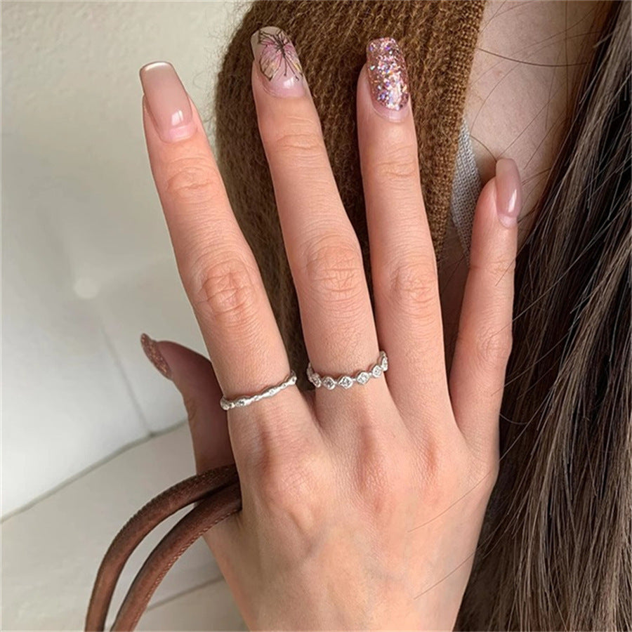 Womens Open Ring Geometric Copper Ring Electroplated With Brushed Zircon Detailing Niche Design Jewelry Crafted