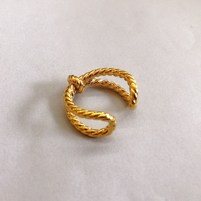 Knot Ring Adjustable Opening Gold Plated Copper Ring For Women Girls Ladies Fashion Jewelry Statement Piece Style