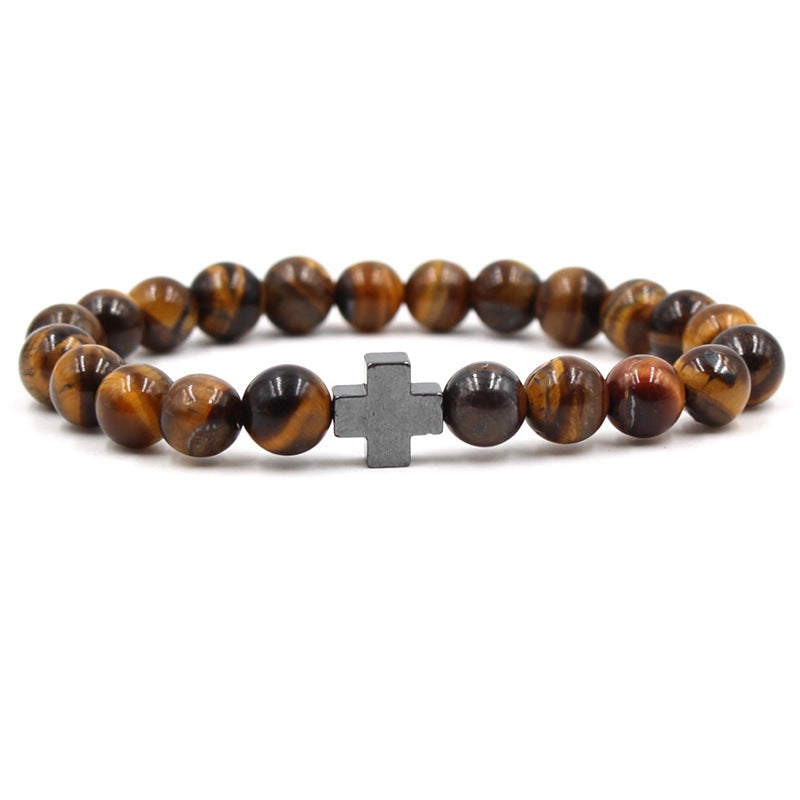Unisex Natural Stone Beaded Bracelet with Geometric Design and Magnetic Clasp 8mm Round Beads 19cm Daily Uses