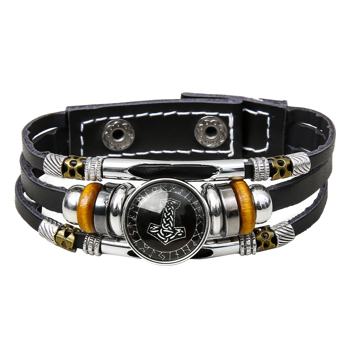 Mens Viking Compass Bracelet Multi Layered Leather Bracelet With Stainless Steel Titanium Steel Accents High Quality