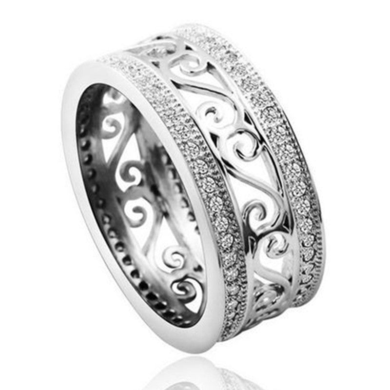 Women Vintage 8mm Copper Rings White Rose Gold Plated European Style Jewelry For Female Fashion Accessory Gem