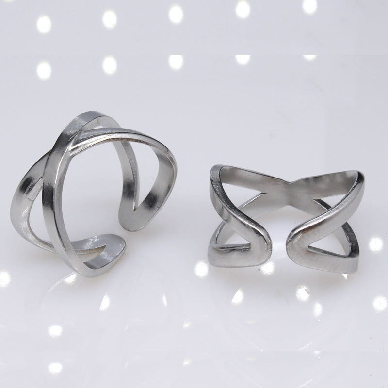 Unisex Titanium Steel Ring Adjustable Cross Geometric Gold