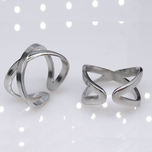 Unisex Titanium Steel Ring Adjustable Cross Geometric Gold