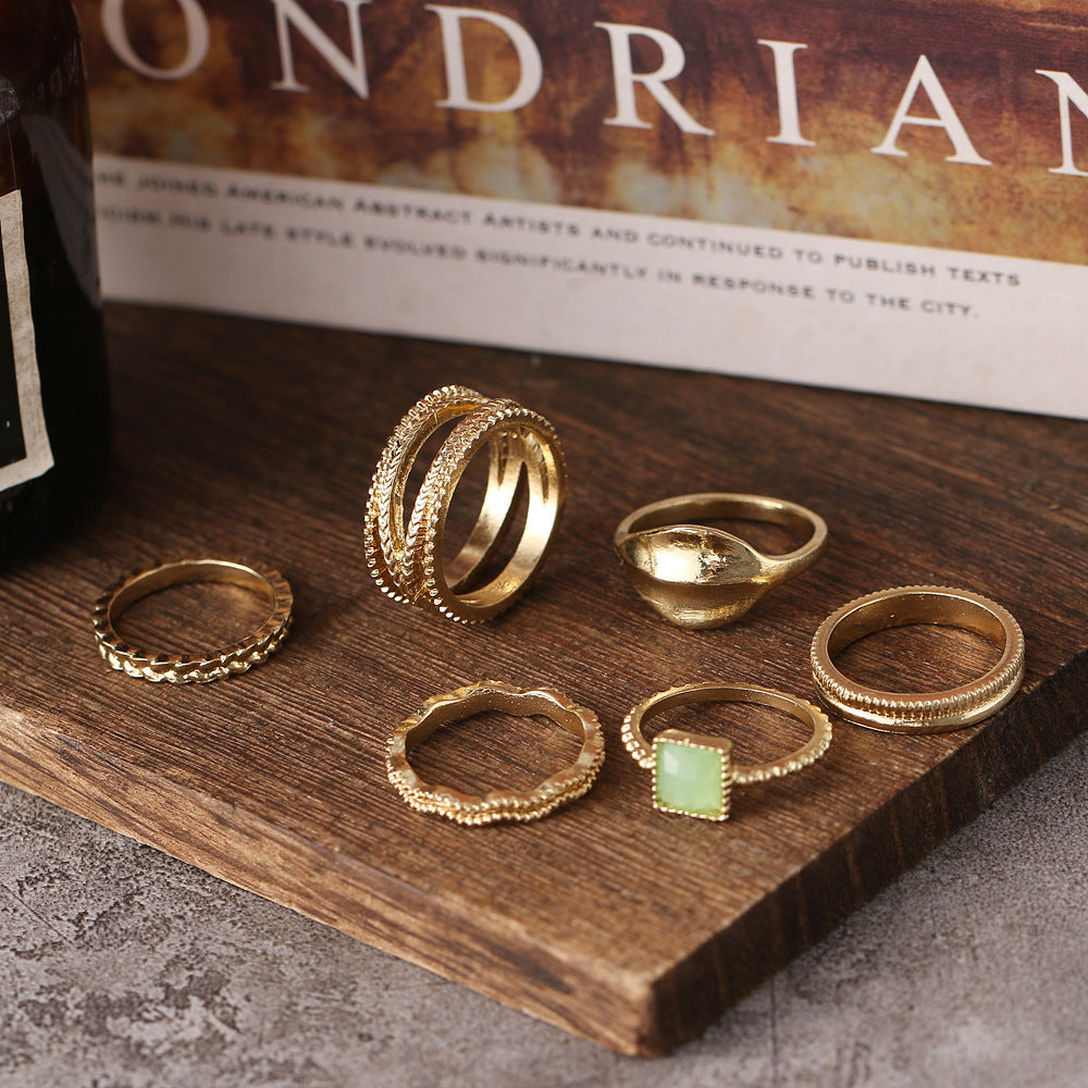 Womens Bohemian Ring Set 6 Piece Vintage Alloy Knuckle Rings With Geometric Metal Pattern Ethnic Fashion Trend