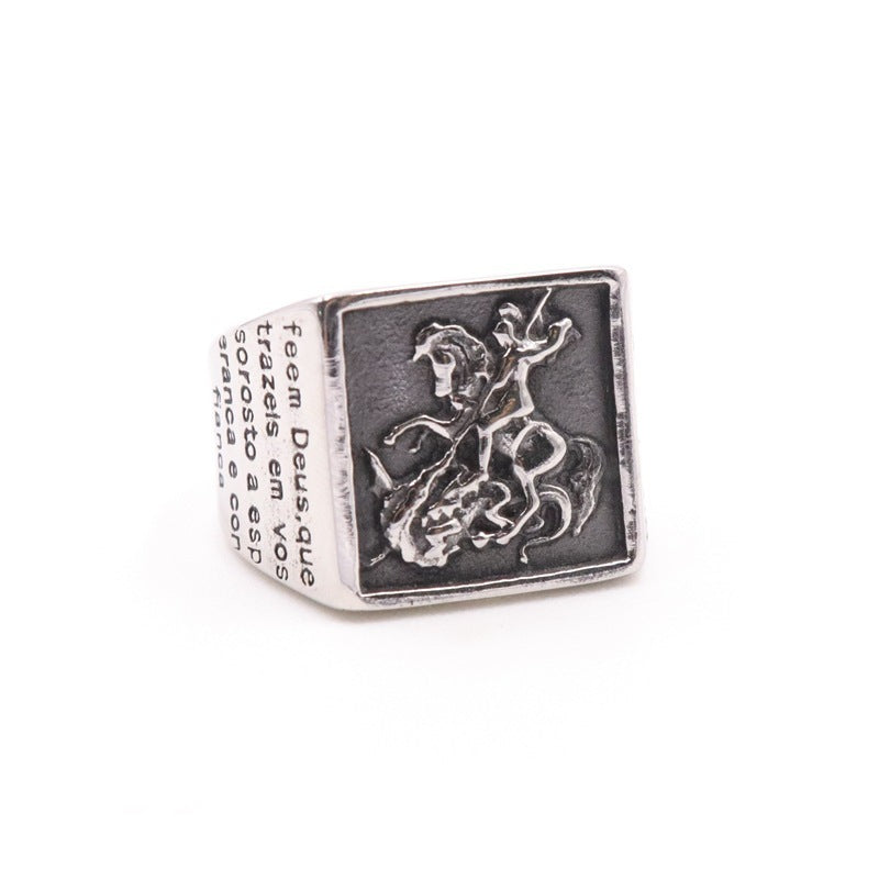 Men's And Women's Titanium Steel Personality Retro Knight Ring