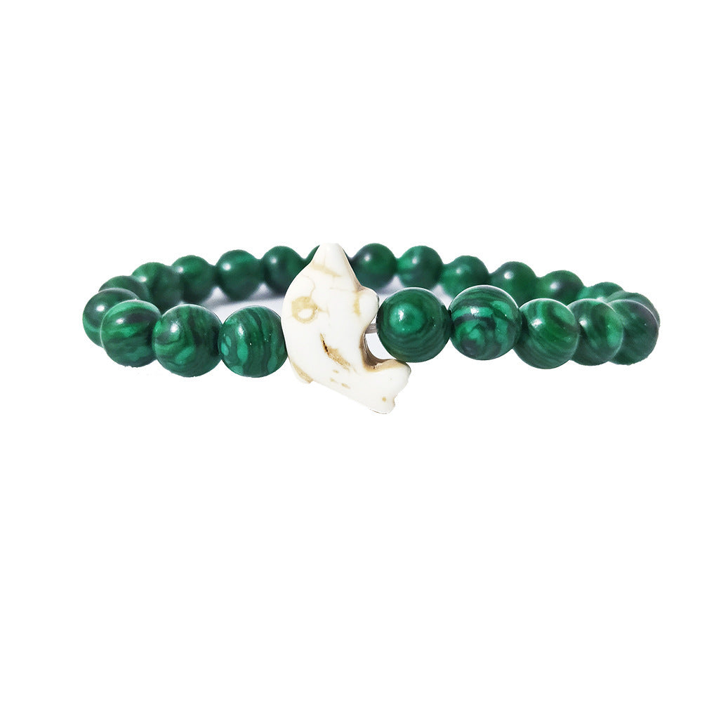 Beaded Bracelet Polished Glass Fashion Jewelry with 8mm Beads and 19cm Chain Black Weathered Agate and Amazon Stone