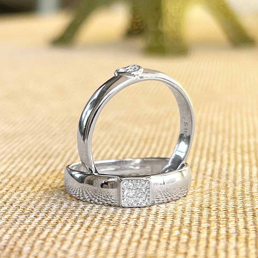 Couple Rings 925 Sterling Silver Heart Shaped Matching Bands European Design Gemstone Inlay Anniversary Couple