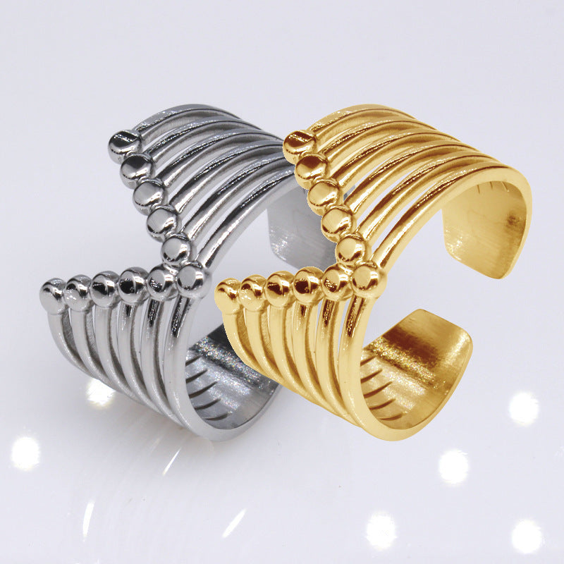 Womens Titanium Steel Ring Adjustable Opening Geometric Ring European Fashion Ring Cool Ring Bowknot Ring Gold