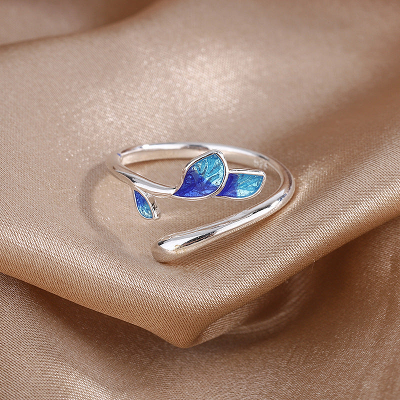 Women Copper Enamel Branch Epoxy Ring Fashion Style Simple Elegant Jewelry 10mm Wide 17mm Diameter Lightweight