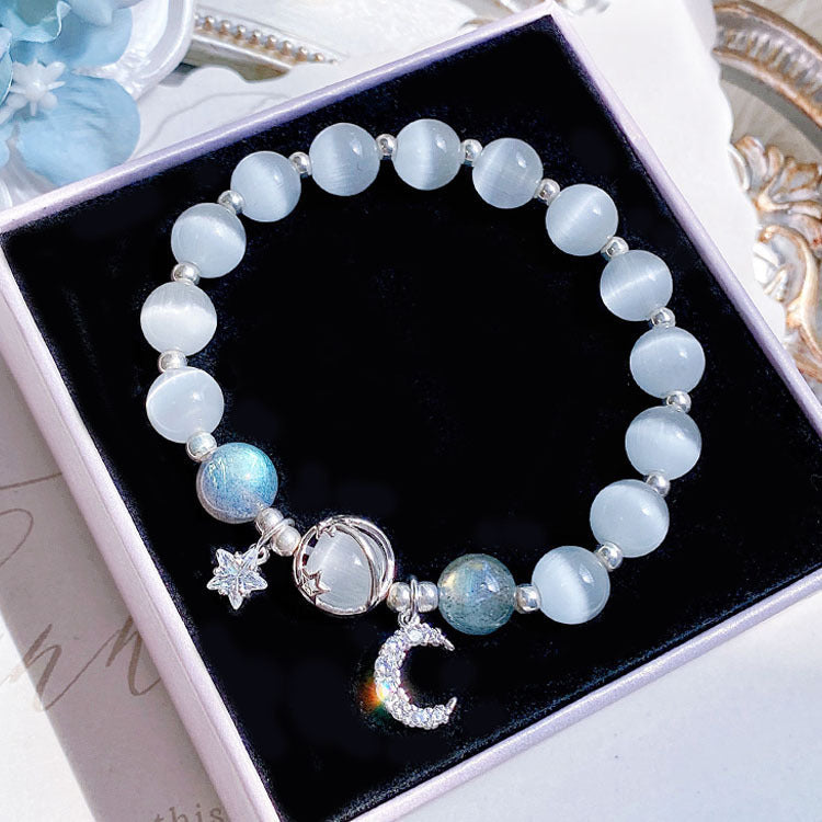 Womens Handmade Vintage Gray Moonstone Bracelet Fashion Jewelry Artificial Crystal Elegant Unique Classic Look