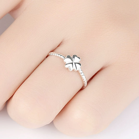 Unisex Adjustable Opening Four Leaf Clover Ring Copper Electroplated Geometric Index Finger Ring Color Gold For