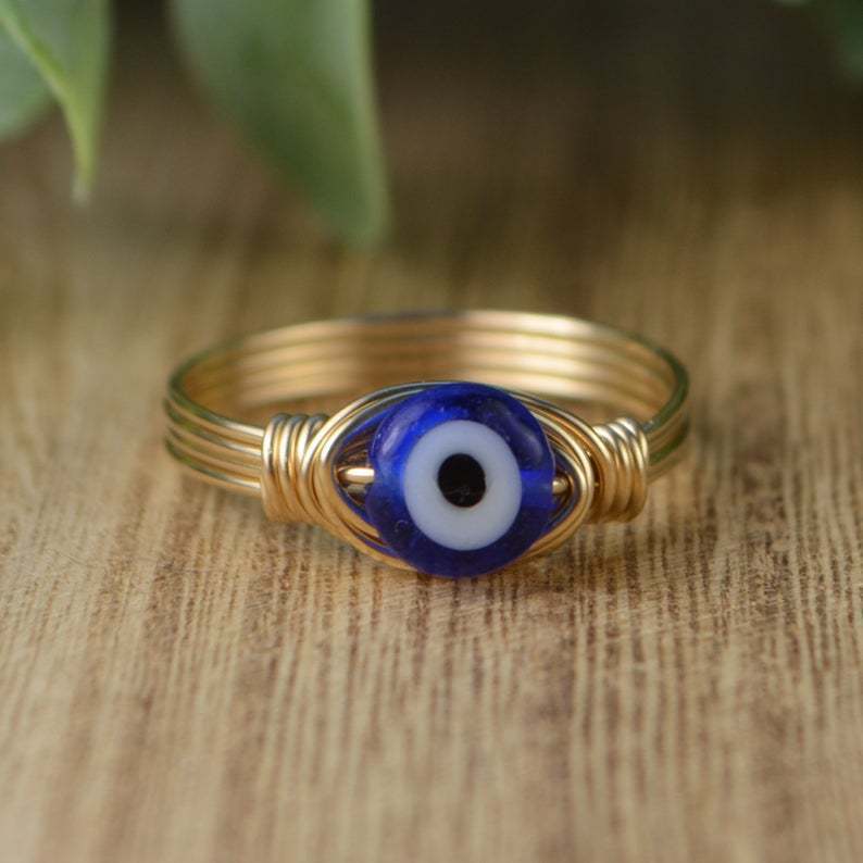 Demon Eye Ring Copper Unisex Geometric Band Dark Blue Gold Water Blue Gold Red Gold Black Gold Sizes 6 7 8 9 10