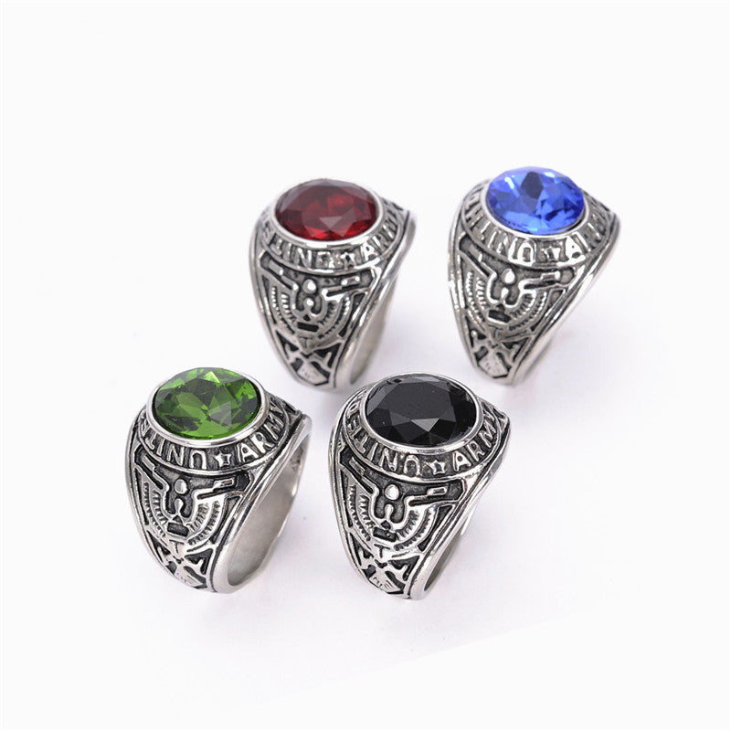 Men's Ring Vintage Titanium Steel Ring Unisex Gem Ring Statement Ring for Men and Women Fashion Ring Band Ring Gift for Him Dad Husband Boyfriend