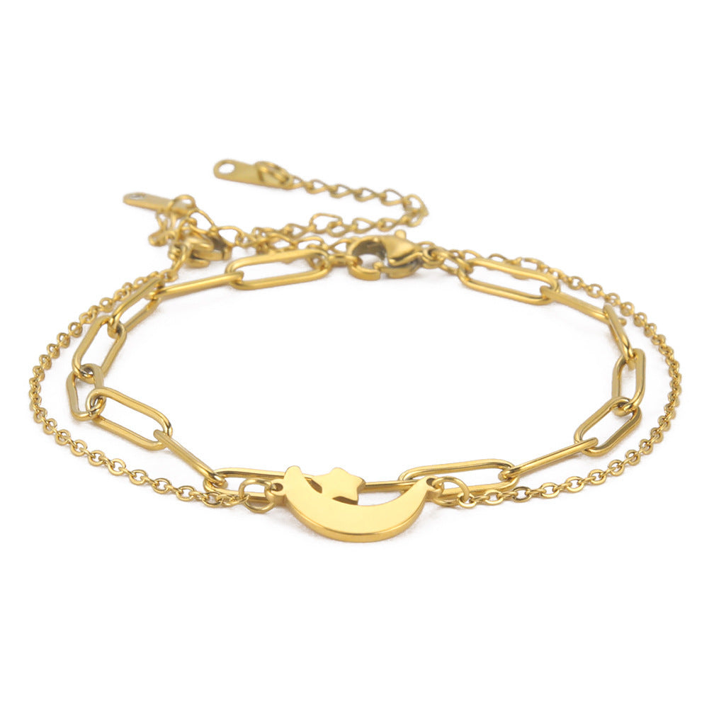 Womens Elegant Stainless Steel Double Layer Bracelet Pattern Design Simple Bangle Jewelry Gift For Her Stylish