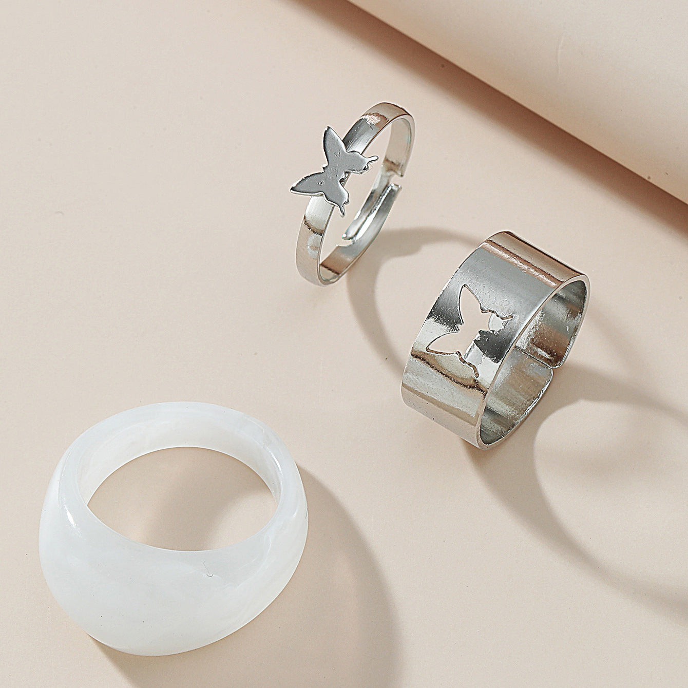 Womens Acrylic Butterfly Ring Set 3 Pack Adjustable Opening Rings European Fashion Jewelry Butterfly Rings For Women