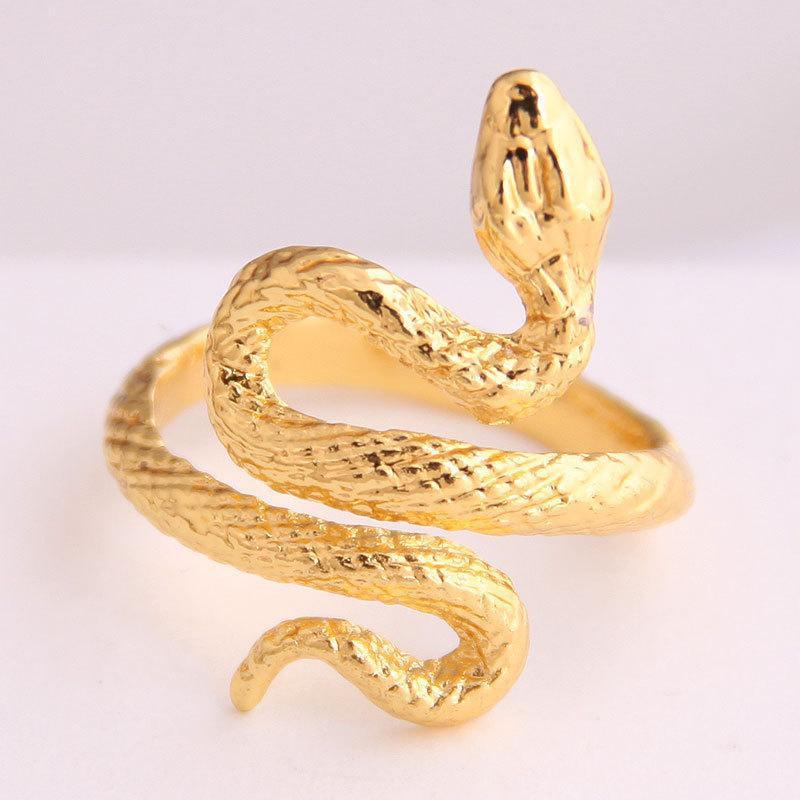 Unisex Adjustable Snake Rings Set Geometric Animal Metal Rings Bohemian Retro Style for Women and Men Pack of 4