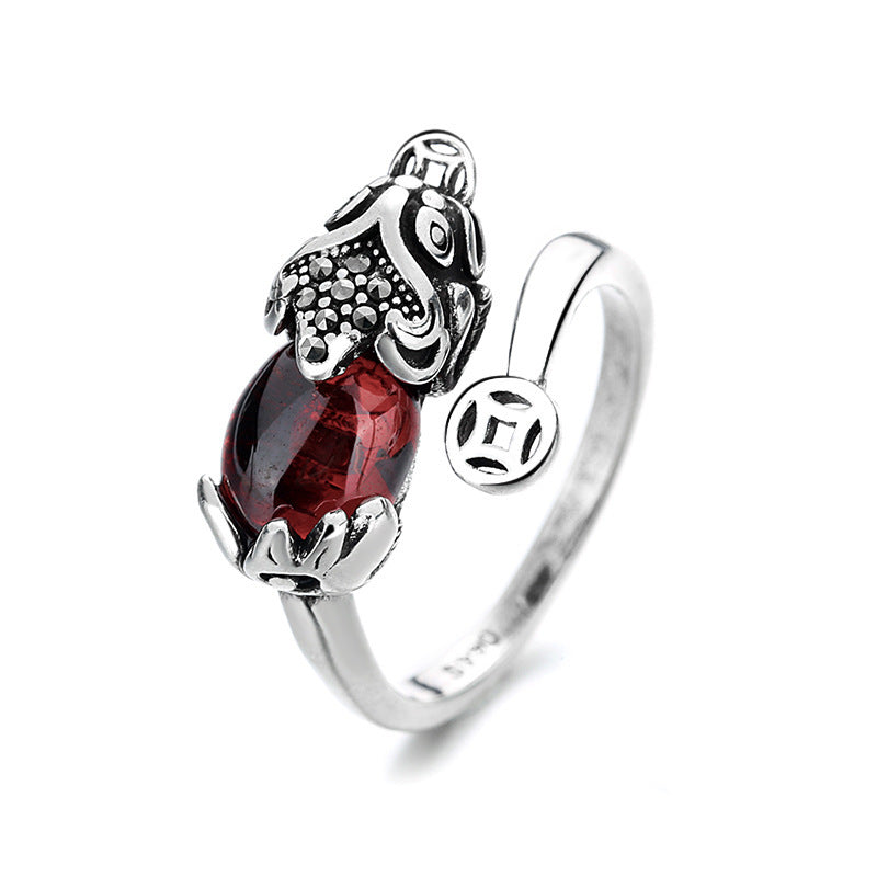 Retro Garnet Ring Vintage Silver Plated Copper Jewelry Unique Personality Accessory Gift For Her Tough Quality