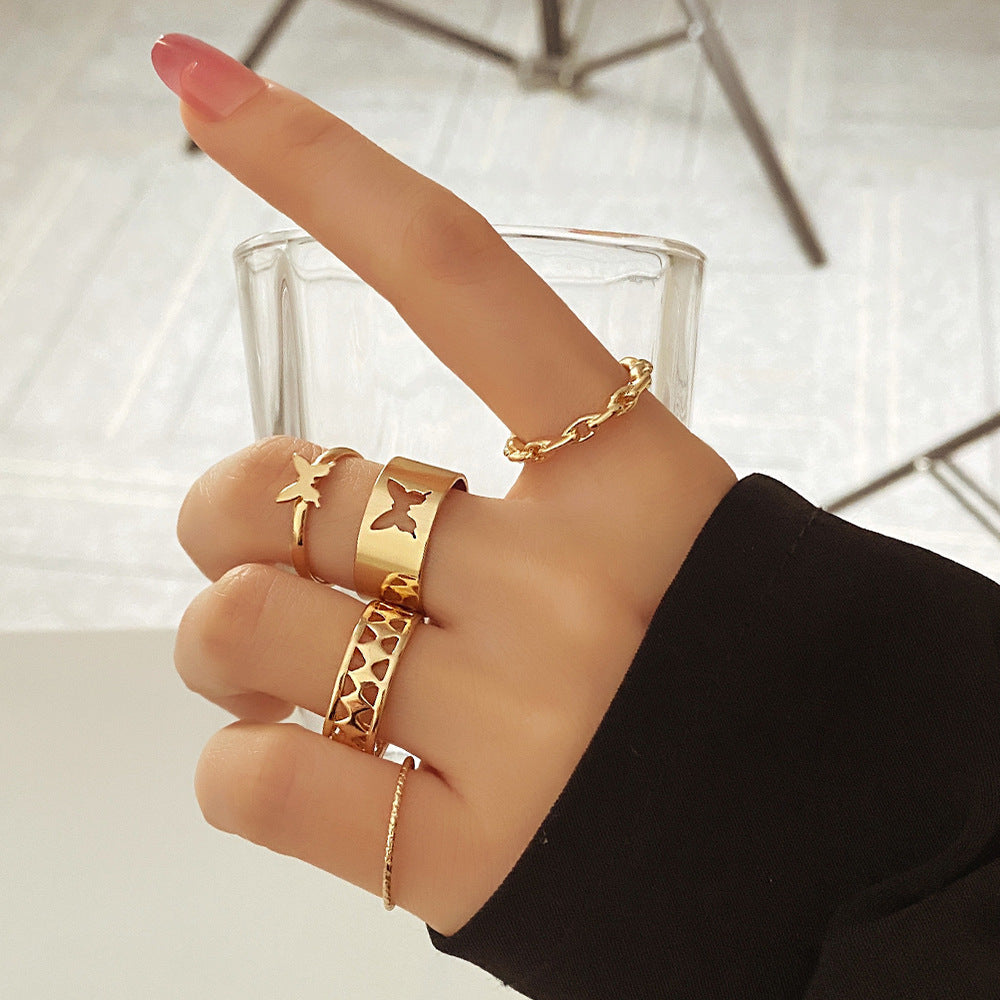 Butterflies Ring Set 22 Piece Geometric Alloy Rings Electroplating And Environmentally Friendly Color Retention