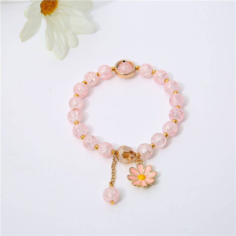 Womens Flower Bracelet Handmade Artificial Crystal String Daisy Bracelet Fashion Travel Gift Bracelet Colorful