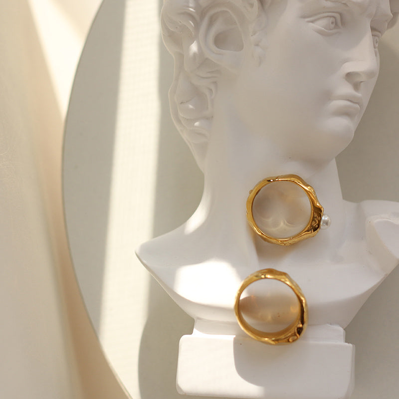 Titanium Steel Ring With Artificial Pearl Irregular Dot Design Fashion Jewelry Band Delicate Ring For Women And Girls