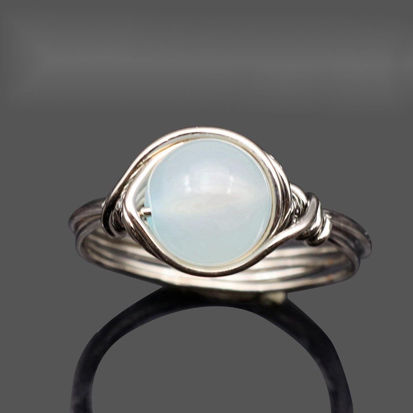 Natural Gemstone Wire Ring With Crystal Bead Accent