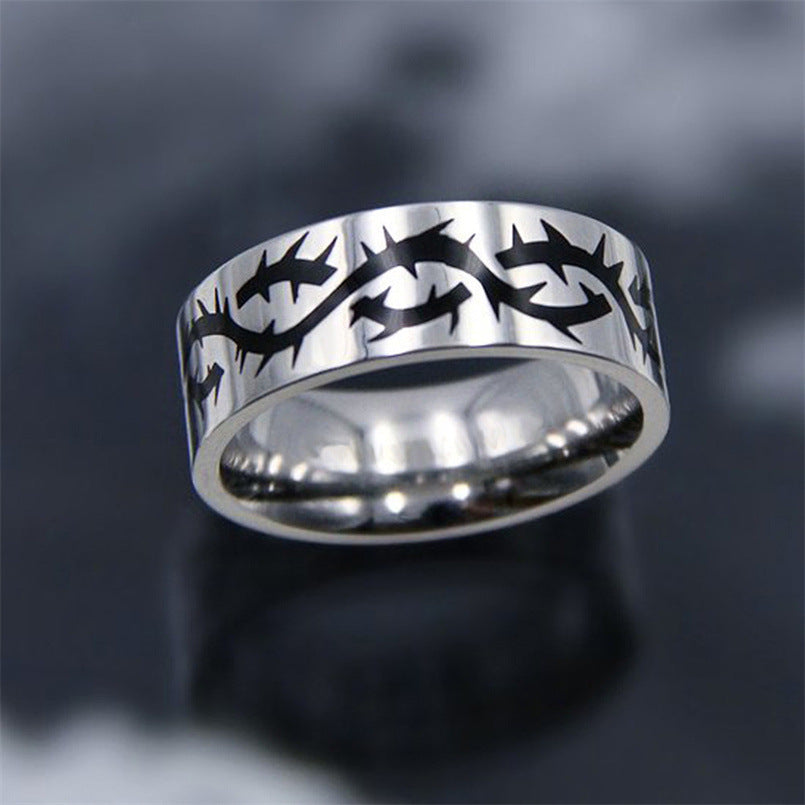 Vintage Punk Style Titanium Steel Ring Unisex Jewelry With Thorn Motifs Stars Moon Flames Crosses Dragon Butterflies