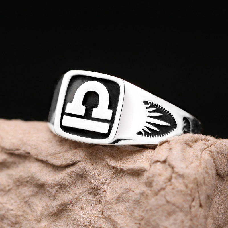 Twelve Constellation Copper Ring For Men Vintage Style