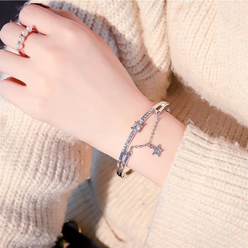 Rose Gold Star Rhinestone Bracelet For Women Fashion