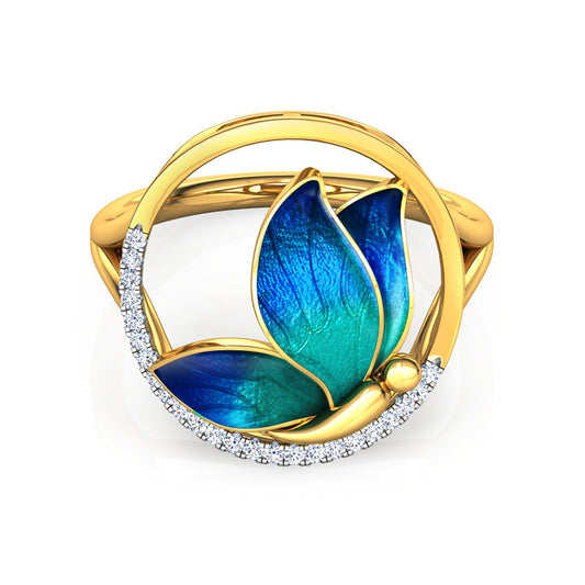 Butterfly Design Ring With Oil Painted Metal European Fashion Statement Jewelry Gift For Women Elegant Durable Accessory