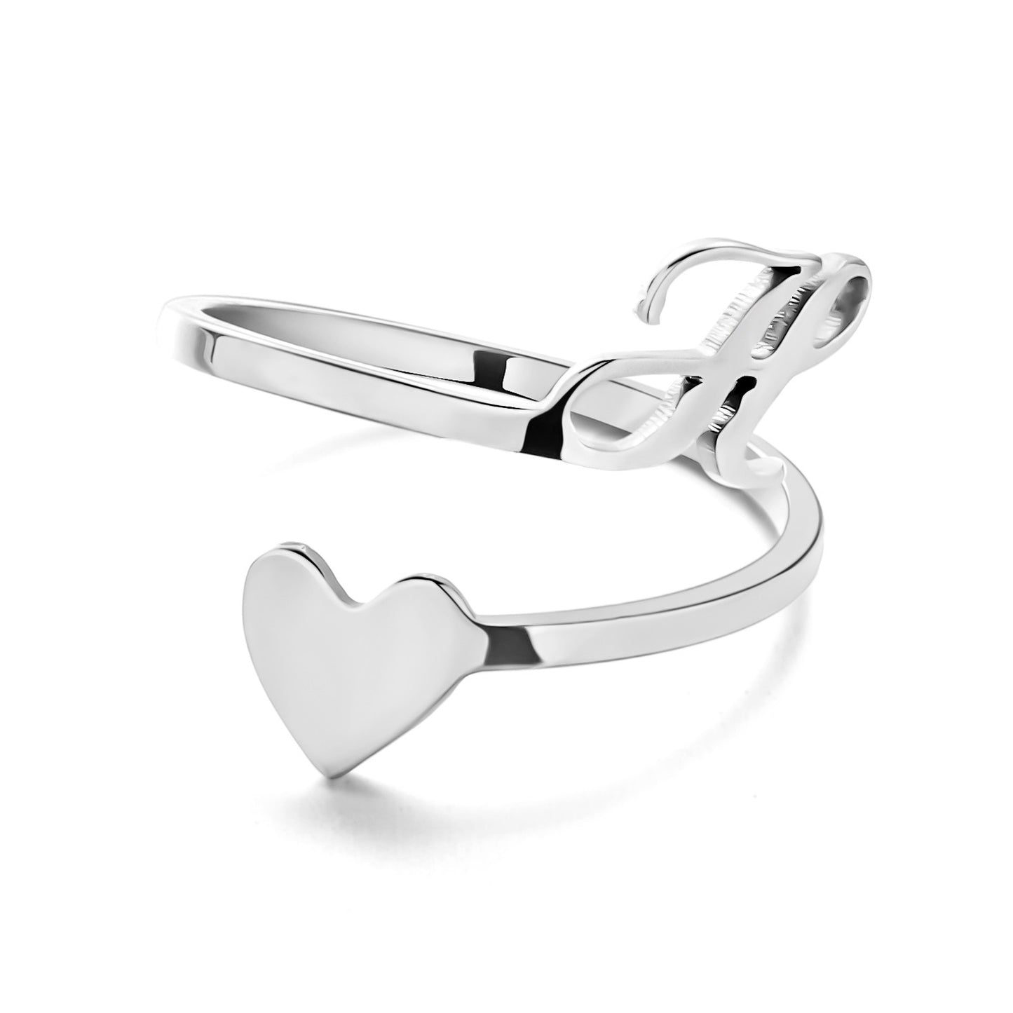 Womens Initial Letter Ring Adjustable Stainless Steel Heart Design 3D Open Heart Electroplated Fashionable Chic